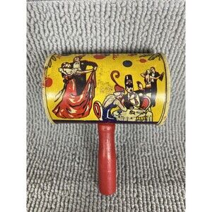 Vintage Tin Noisemaker Patriotic‎ Celebration with Wooden Handle. Rattle Toy